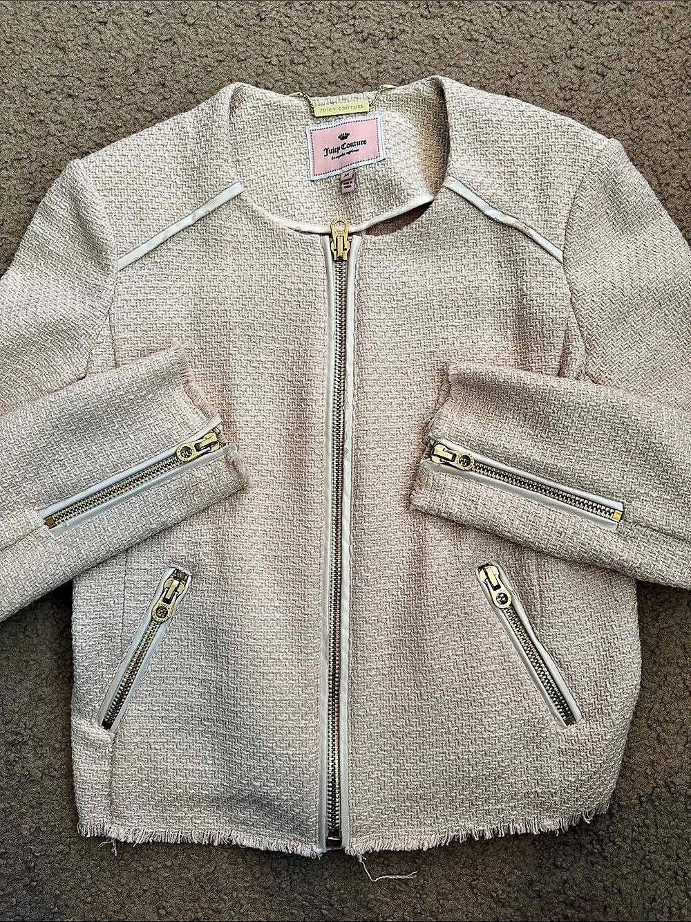 Juicy Couture Tweed Zip Jacket in Pink Size Medium